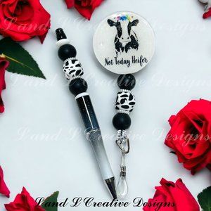 Black & White Sassy Cow "Not Today Heifer" ID Holder WITH Matching Pen